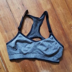 Gray and black sports bra